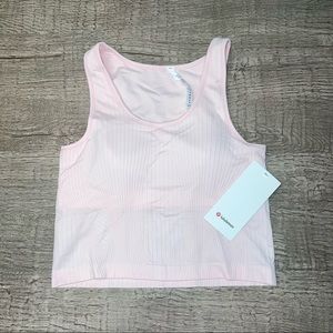 NWT Lululemon Ebb to Street Cropped Tank Top
Rib Map Strawberry Milkshake/White
